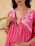 Janasya Women's Pink Dobby Pure Cotton Yoke Embroidery A-line Maternity Kurta Pant Set